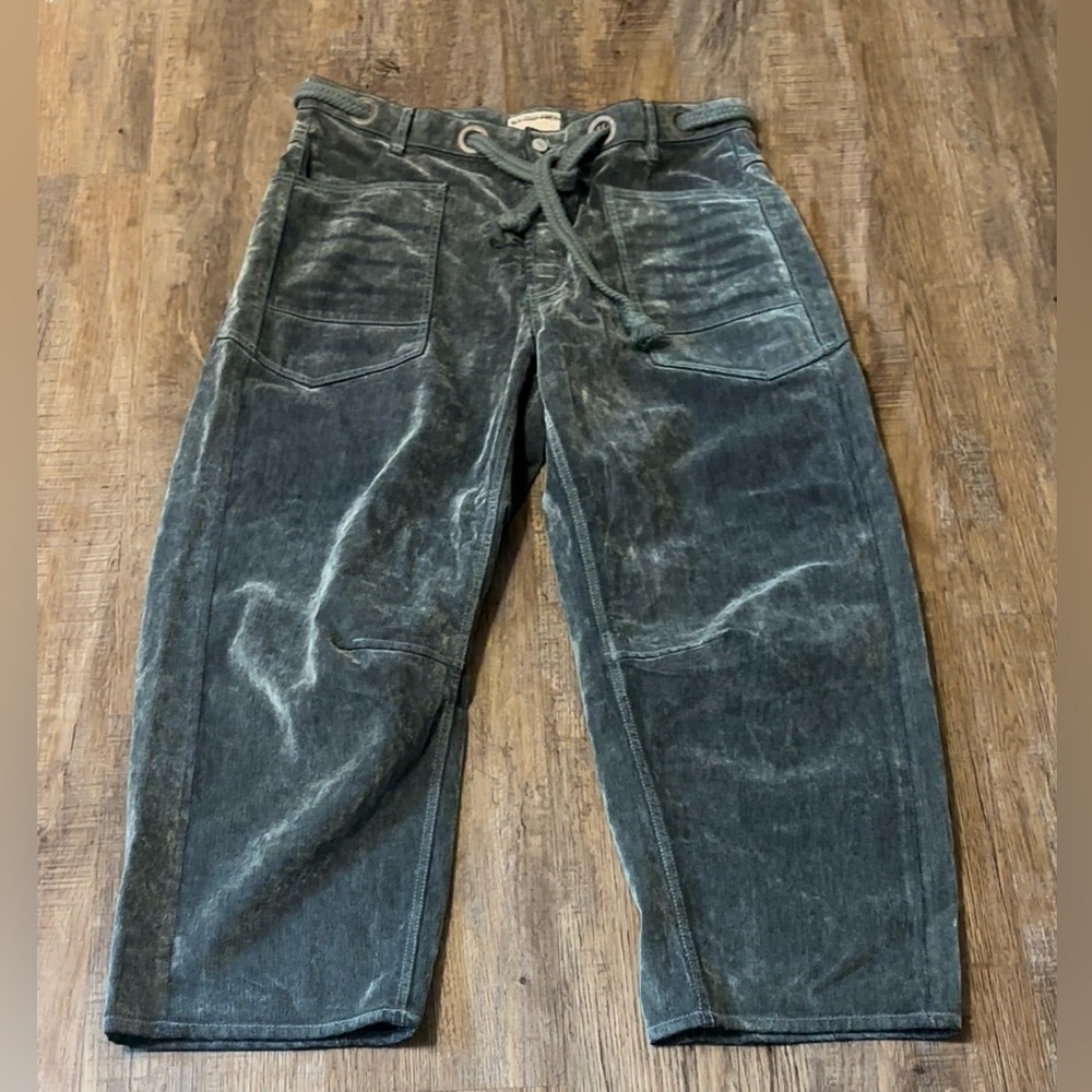 Free People Moxie Flocked Pull-On Barrel Jeans Mountain Green Size 31 - Picture 6 of 14